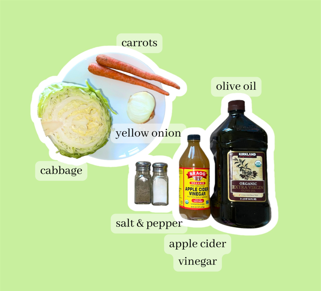 Ingredients needed for Carrot and Cabbage slaw 