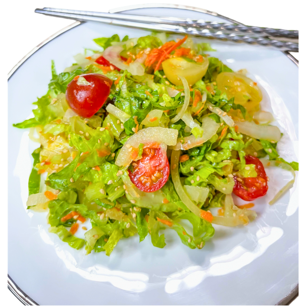 sesame green salad on plate 