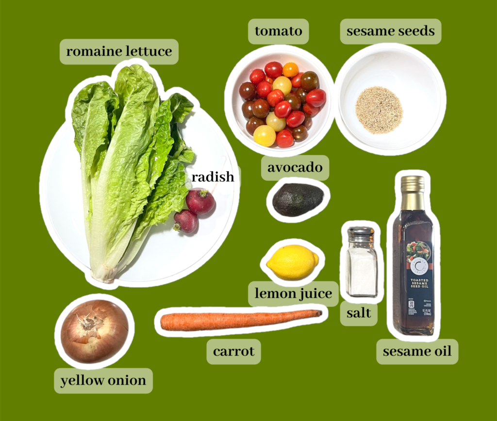 Ingredients needed for sesame green salad
